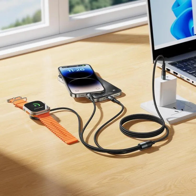 Hoco CW64 3 In 1 Type-C To iWatch / Type-C / iP Charging Cable Black