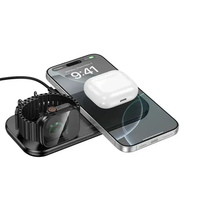 Hoco CW65 North 3 In 1 Desktop Wireless Fast Charger Black