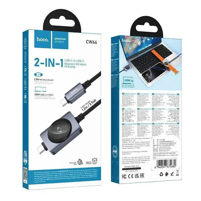 Hoco CW66 C-C & iWatch 2-In-1 Charging Cable 100W 1.2M Black