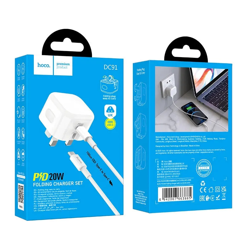 Hoco DC91 Folding Charger Set C To C PD20W White