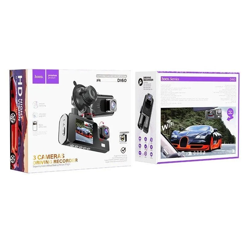 Hoco DI60 World Three-Screen Simultaneous Display Dash Cam WiFi Version Black