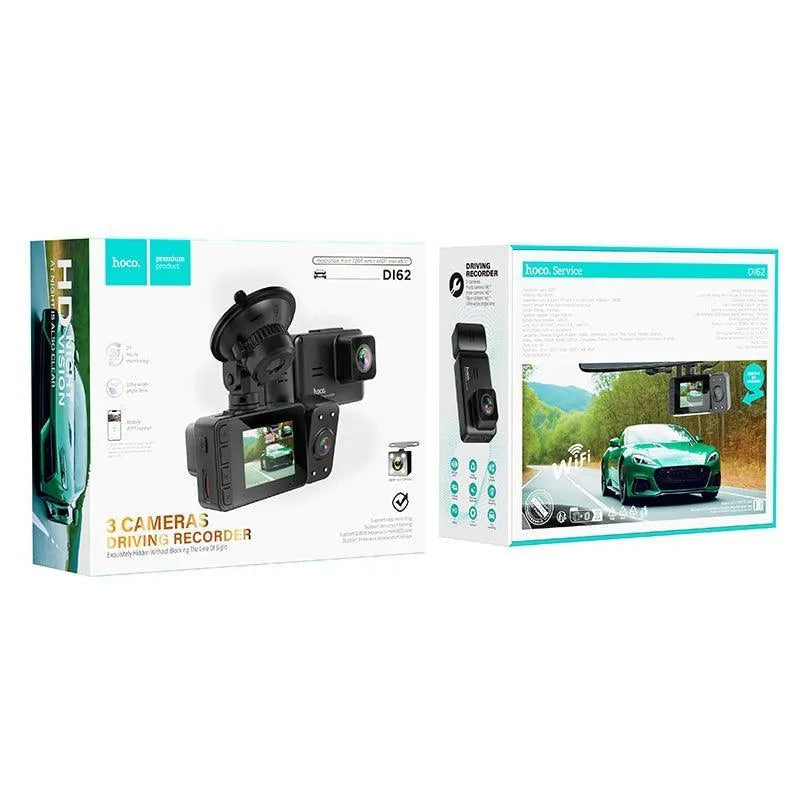Hoco DI62 Warrior Three-Screen Simultaneous Display Dash Cam WiFi Version Black