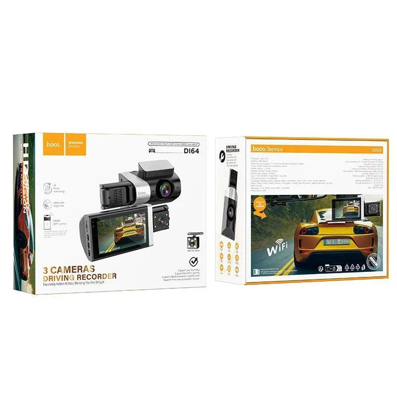 Hoco DI64 Triumph Three-Screen Simultaneous Display Dash Cam WiFi Version Black