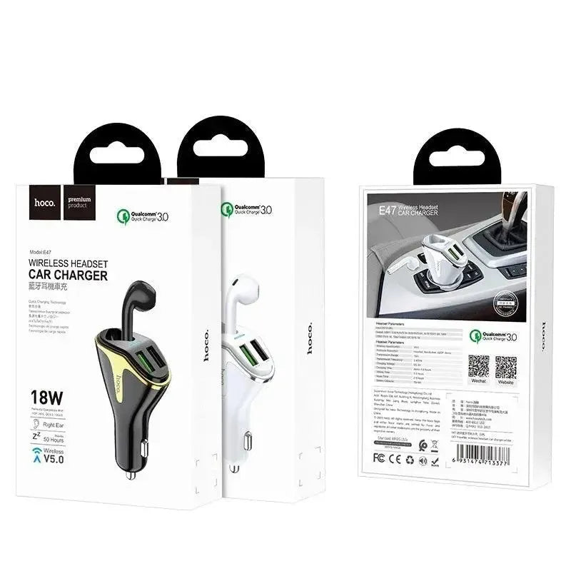 Hoco E47 Traveller Wireless Headset Car Charger Black