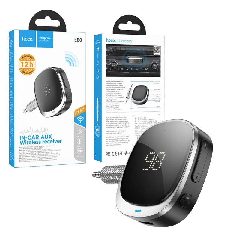 Hoco E80 Travel Car AUX BT Receiver Black