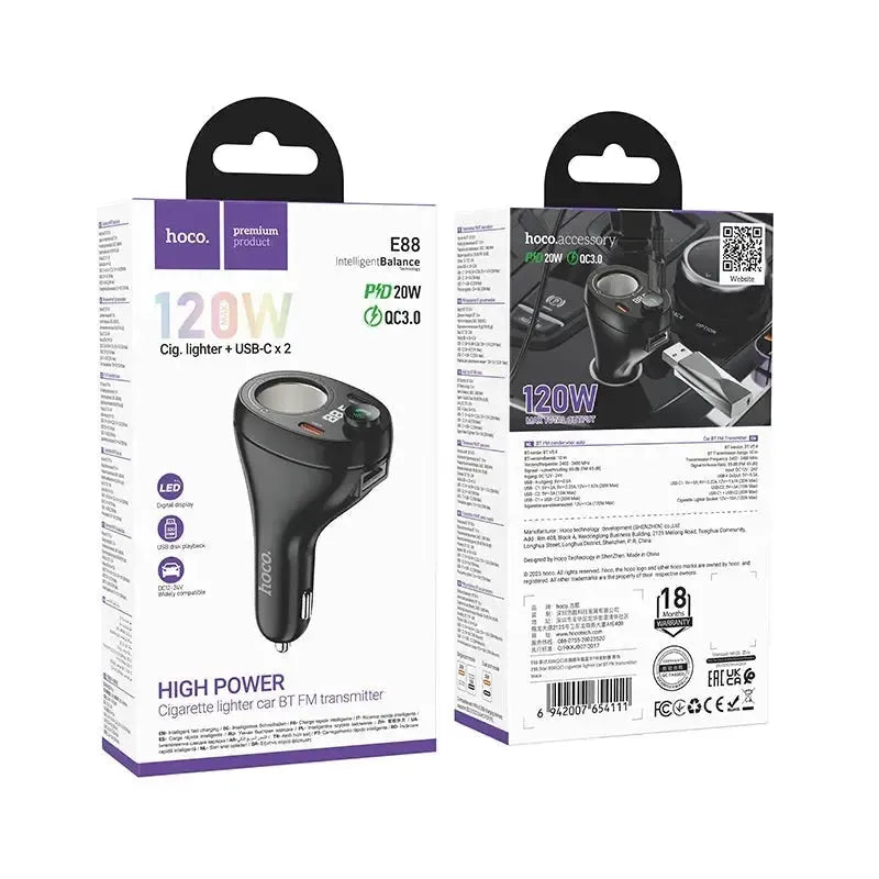 Hoco E88 35W Dual Type-C Car Bluetooth FM Transmitter Black | First ...