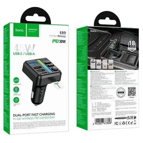 Hoco E89 Libre 45W 1A1C Car BT FM Transmitter Black