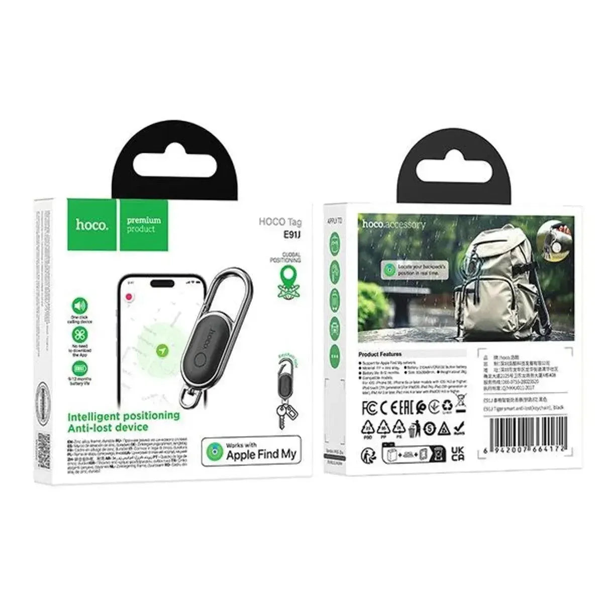 Hoco E91J Tiger Smart Anti-Lost Keychain Black