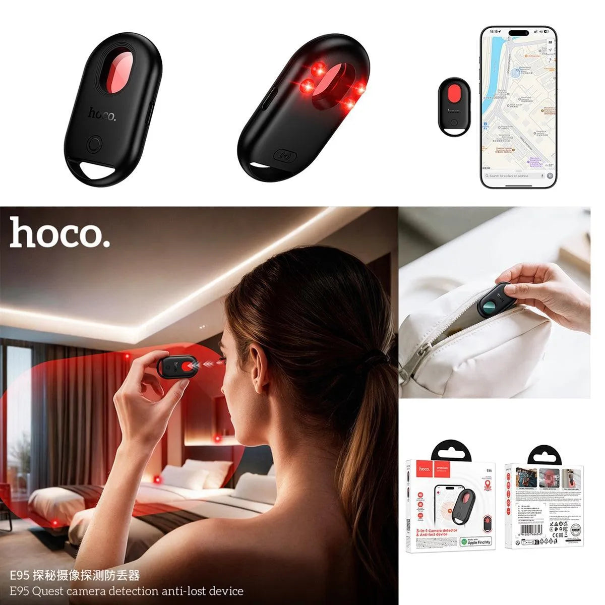 Hoco E95 Quest 3 In 1 Anti-Lost Camera Detector Fall Vibration Device