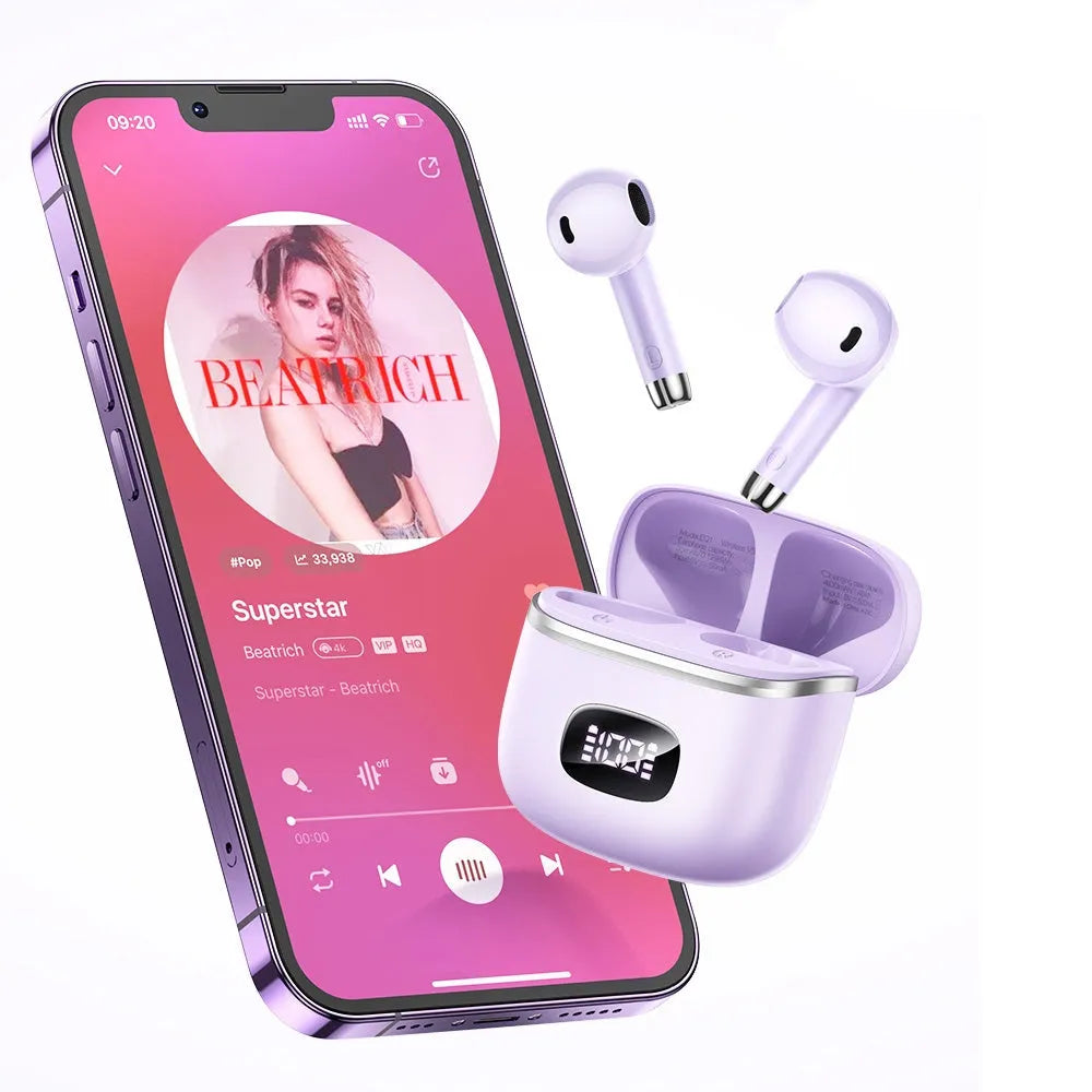 Hoco EQ1 TWS BT 5.3 LED Display 35 Hour Music Earphone Purple