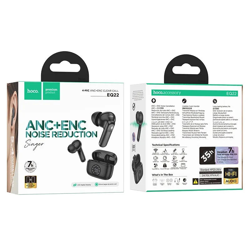 Hoco EQ22 Singer True Wireless ANC+ENC Noise Reduction BT Headset Black