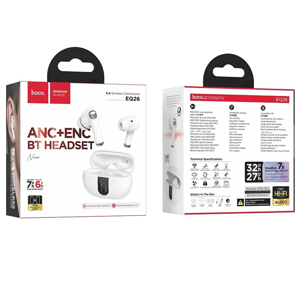 Hoco EQ26 True Wireless ANC+ENC BT Headset White