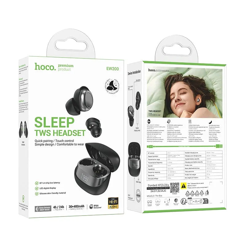 Hoco EW200 Elegant True Wireless Sleep BT Headset Black