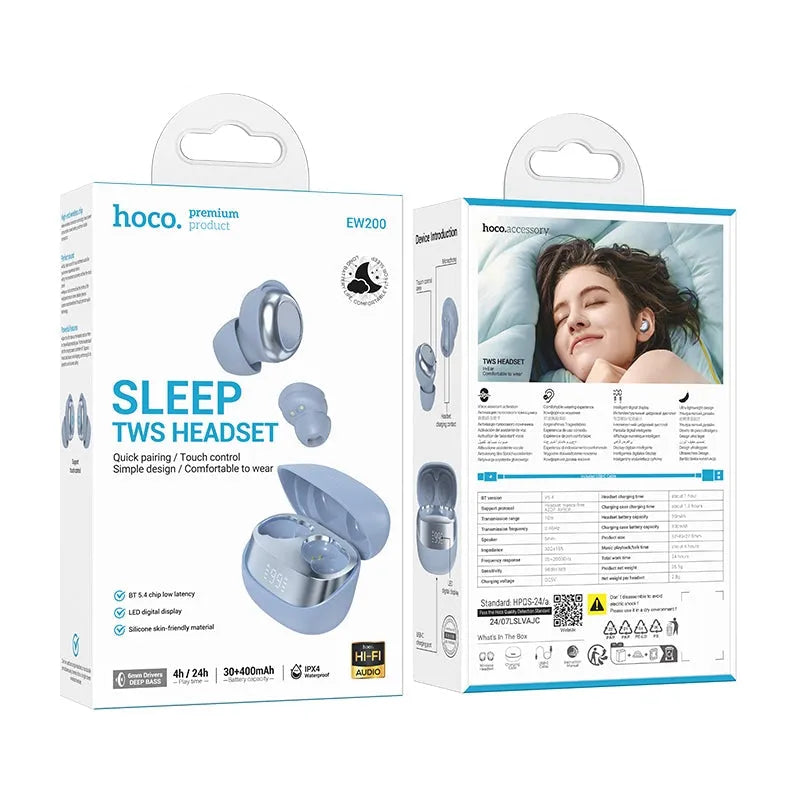 Hoco EW200 Elegant True Wireless Sleep BT Headset Blue