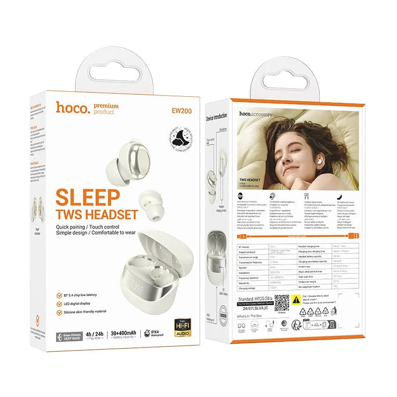 Hoco EW200 Elegant True Wireless Sleep BT Headset Milky White