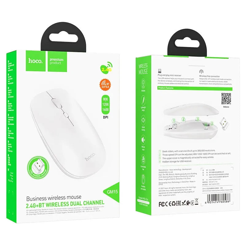 Hoco GM15 Dual Mode Bluetooth / 2.4G Business Wireless Mouse White
