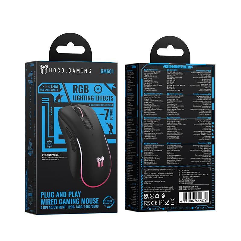 Hoco GM601 Grandeza 7 Button Wired Gaming Mouse Black