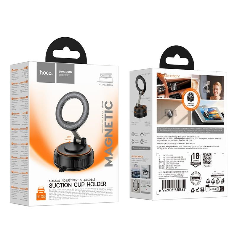 Hoco H105 Journey Magnetic Multi Purpose Suction Cup Phone Holder Black Orange