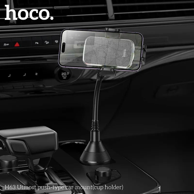Hoco H63 Utmost Cup Holder Push-Type Car Mount Car Holder Black