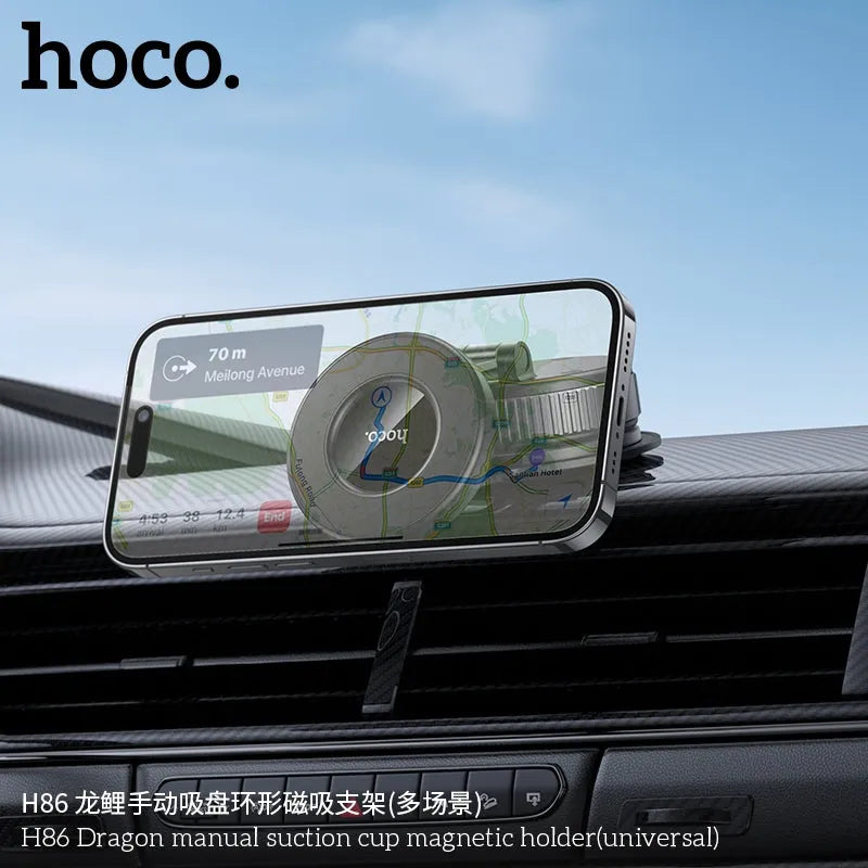 Hoco H86 Trending Dragon Manual Suction Cup Magnetic Holder Metal Gray