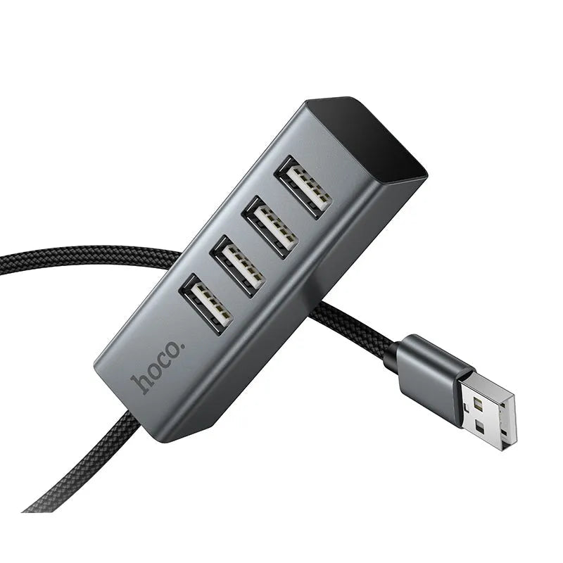 Hoco HB1A 4-In-1 USB To 4 USB 2.0 Converter Hub Metal Gray