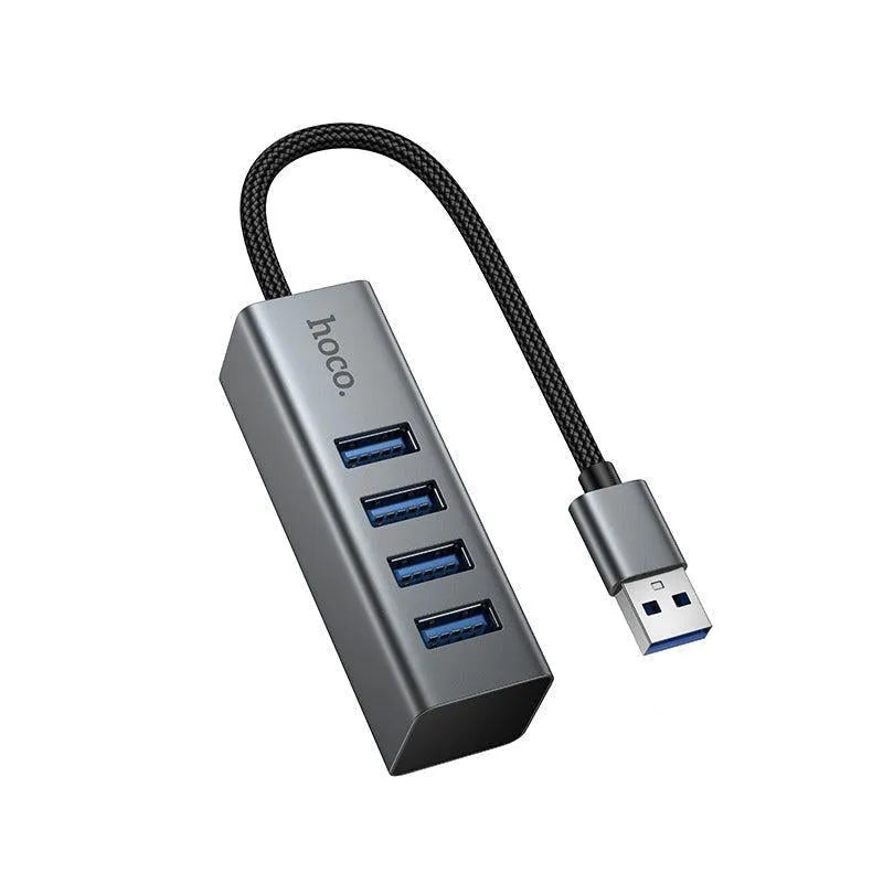Hoco HB1B 4 In 1 USB To 4 USB 3.0 Converter Hub Metal Gray