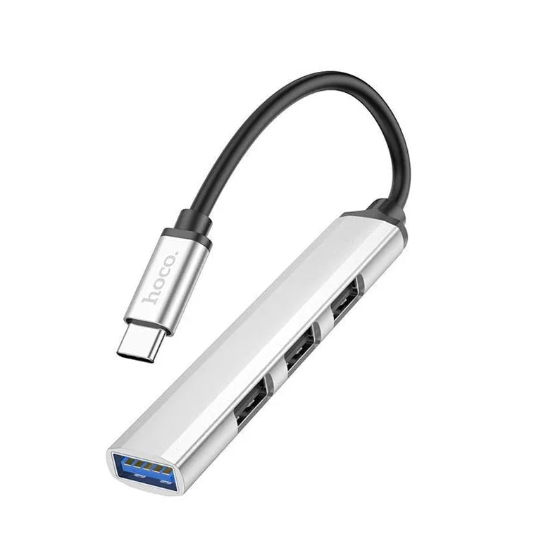 Hoco HB26 Aluminum Alloy 4 In 1 Type-C To USB 3.0 / USB 2.0 Adaptor Silver