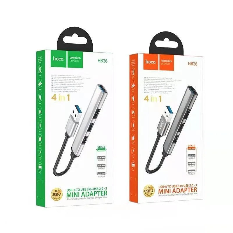 Hoco HB26 Aluminum Alloy 4 In 1 USB To USB 3.0 / USB 2.0 Adaptor Metal Gray