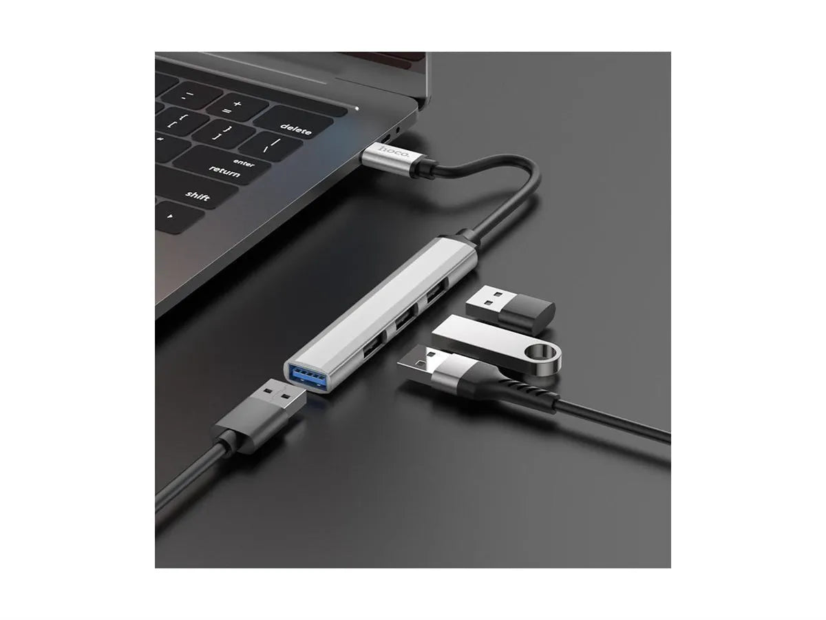 Hoco HB26 Aluminum Alloy 4 in 1 Type-C to USB3.0+ USB2.0*3 Adaptor Tarnish