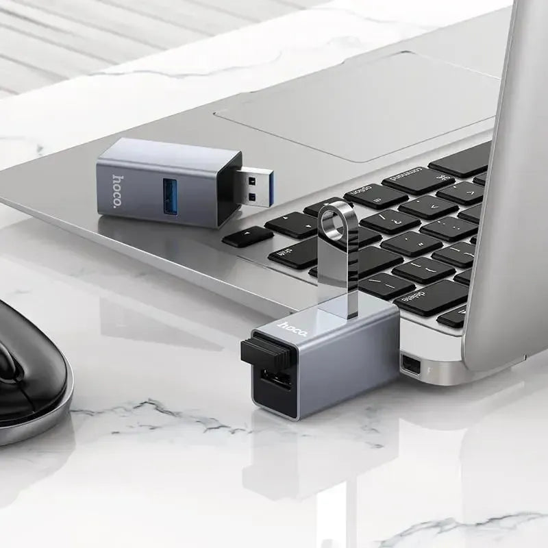 Hoco HB54 3-In-1 USB To USB 2.0 * 2 / USB 3.0 Converter Metal Gray