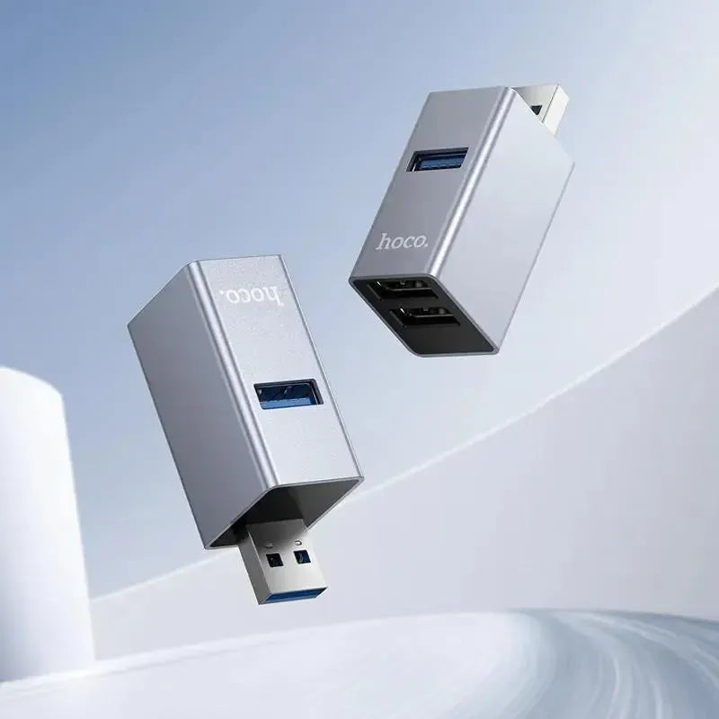 Hoco HB54 3-In-1 USB To USB 2.0 * 2 / USB 3.0 Converter Metal Gray