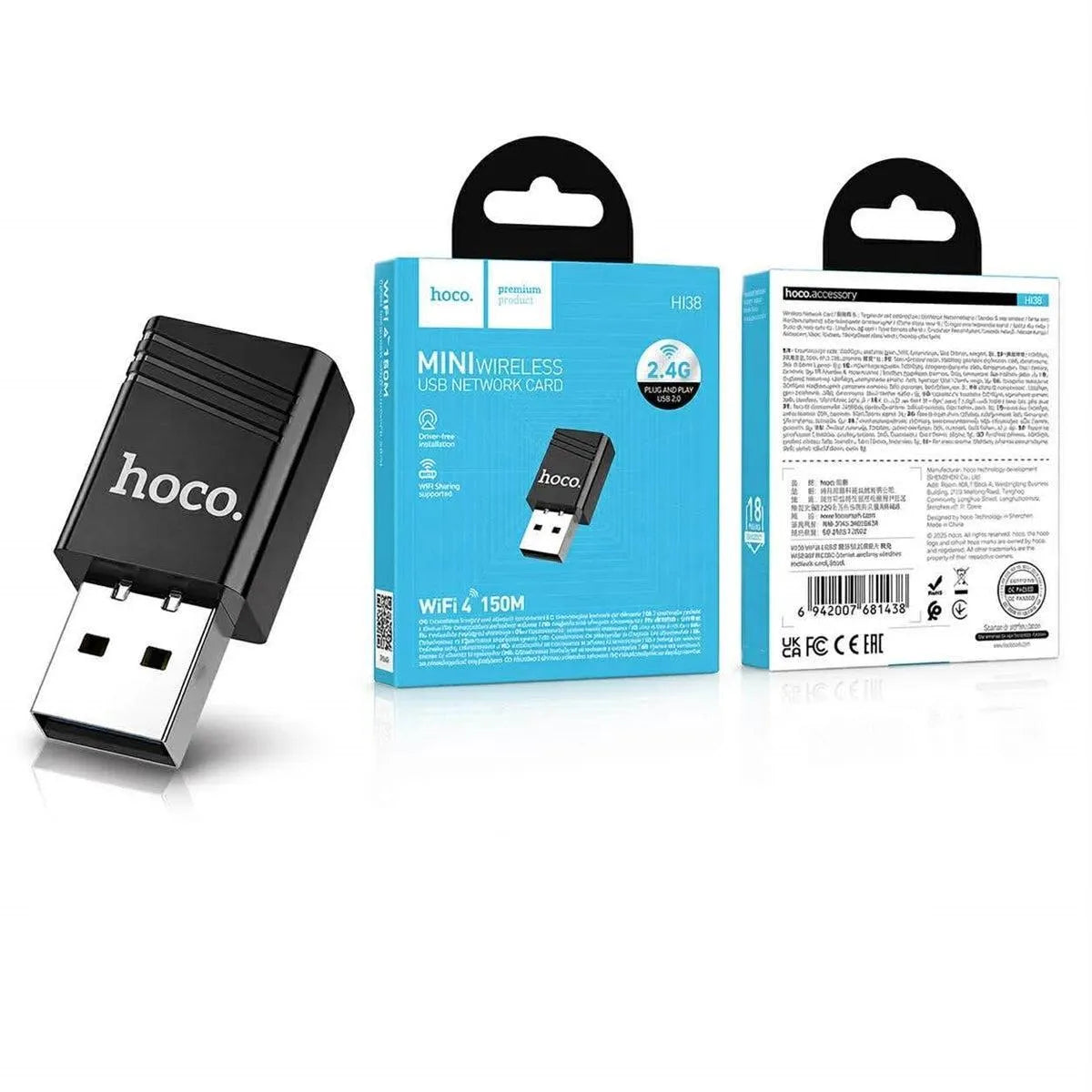 Hoco HI38 WiFi4 USB Internal Antenna Wireless Wifi Dongle Black