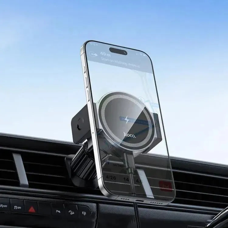 Hoco HW35 Power Electric Magnetic Air Vent Wireless Fast Charging Car Holder 15W Black
