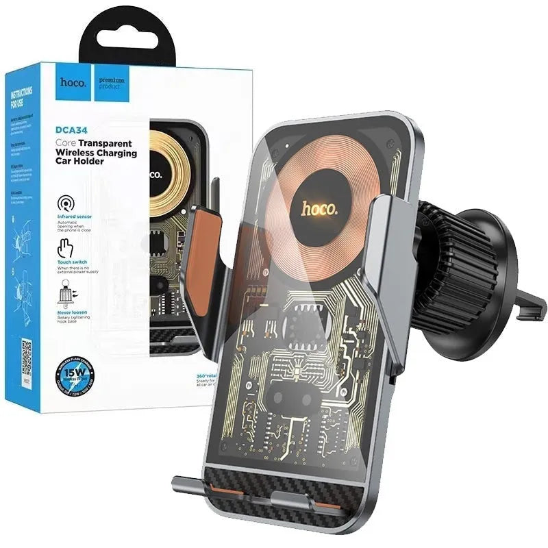 Hoco HW7 Core 15W Transparent Air-Vent Wireless Charging Phone Holder