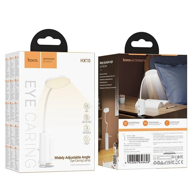 Hoco HX10 Wide Adjusting Clip Table Lamp White