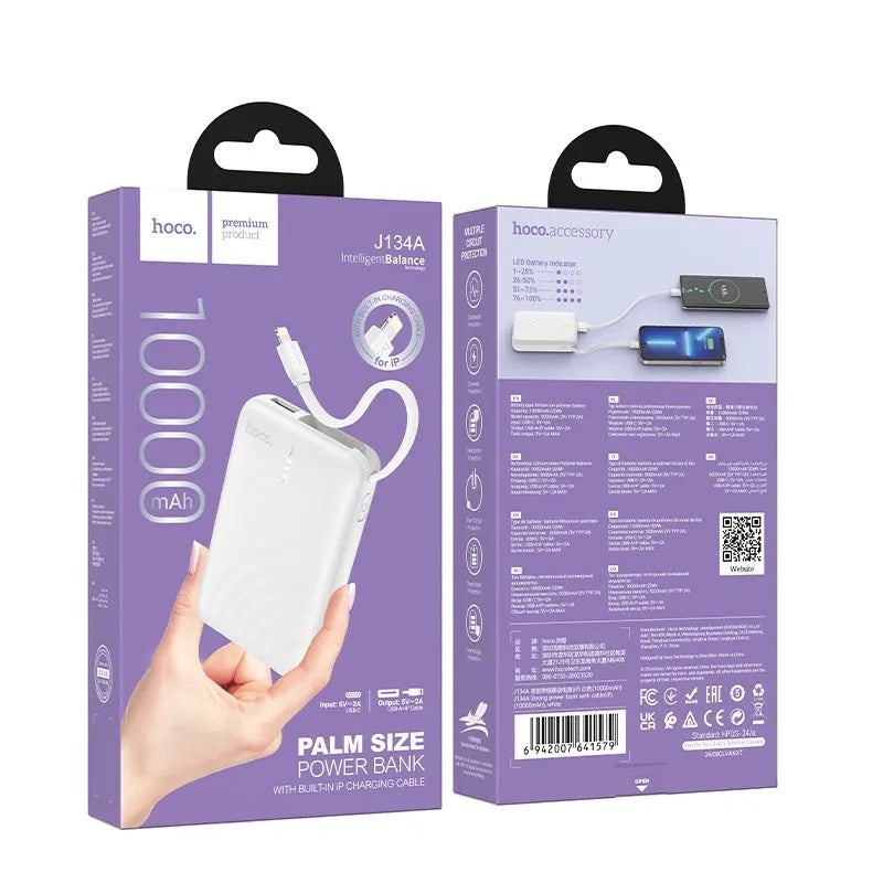 Hoco J134A Strong Power Bank with Cable iP 10000mAh Black