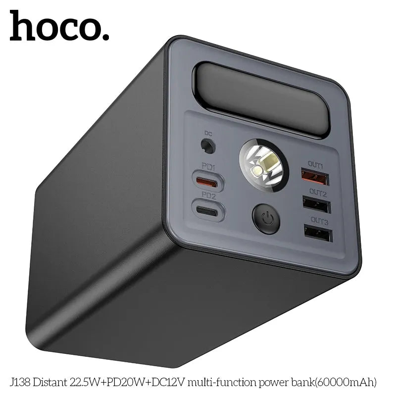 Hoco J138 Distant 22.5W+PD20W+DC12V Multi-Function Power Bank 60000mAh Black