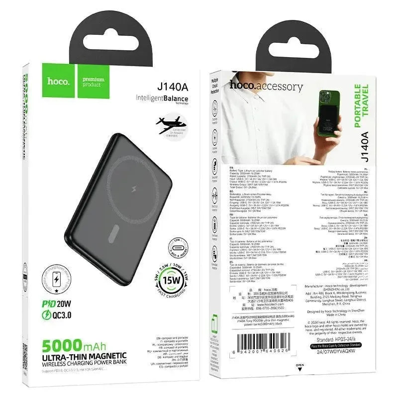 Hoco J140A Tony PD20W Magsafe Magnetic Power Bank 5000mAh 20W Black