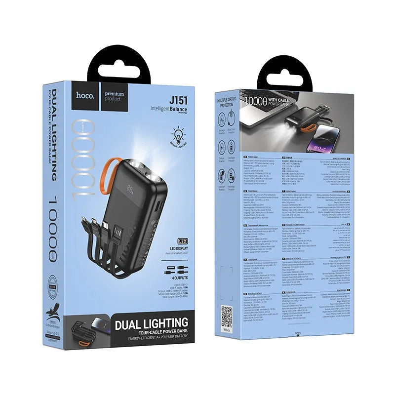 Hoco J151 Spirit Dual Lighting 4 Cable Power Bank 10000mAh Black