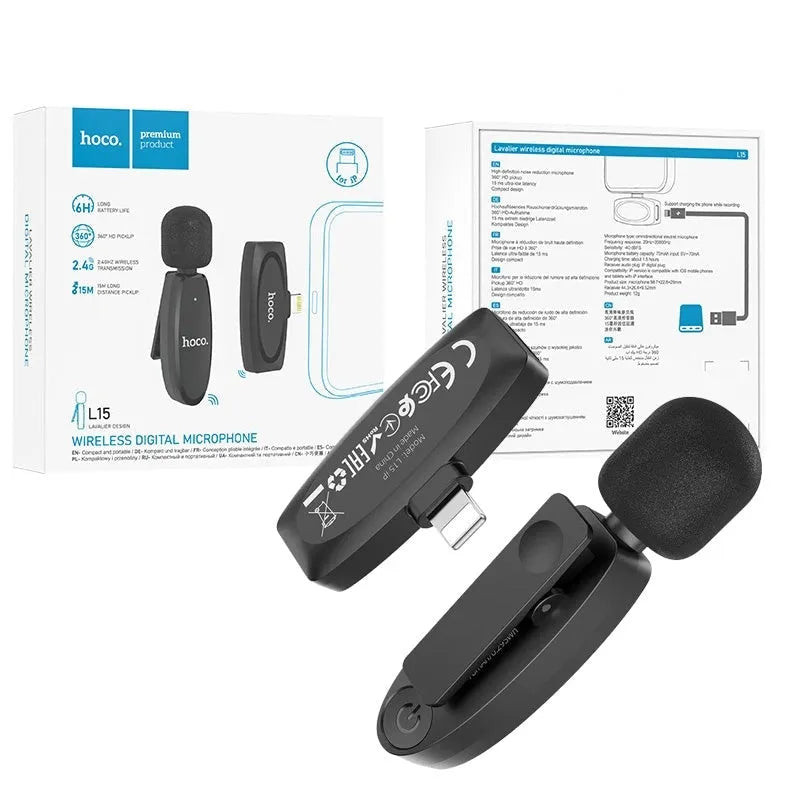 Hoco L15 Lightning Crystal Lavalier Wireless Digital Microphone Black