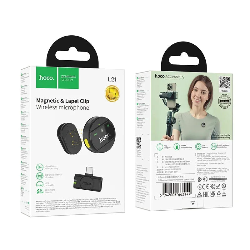 Hoco L21 Charm Vloging Wireless Microphone Type-C Black