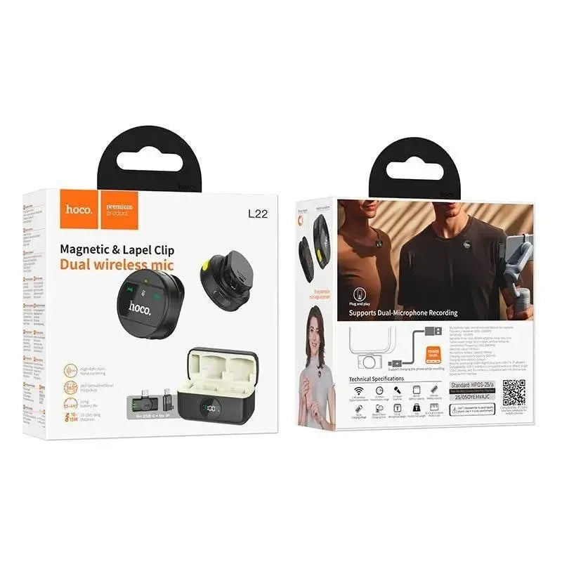 Hoco L22 Bright 2 In 1 Wireless Microphone With Case iP / Type-C Black