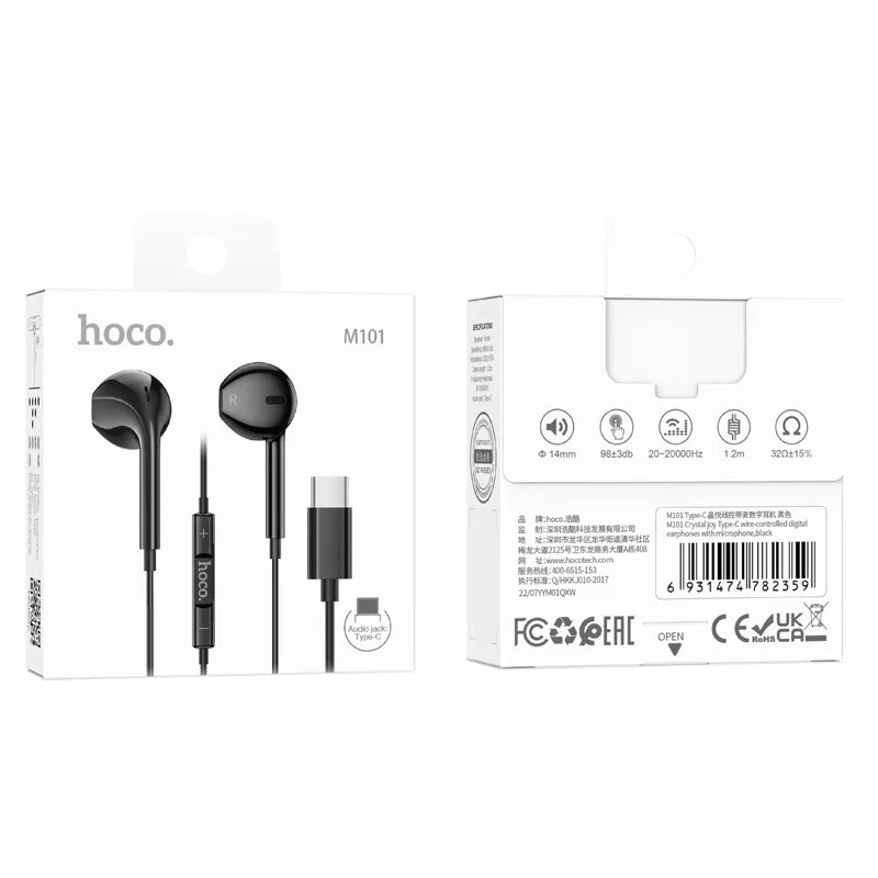 Hoco M101 Crystal Joy Type-C Wired Earphone Black