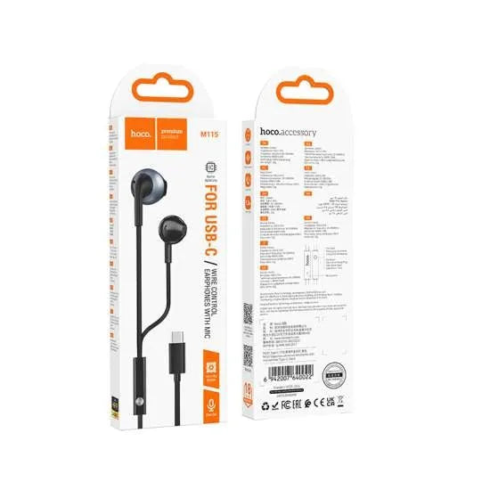 Hoco M115 Sagacious Type-C Universal Earphones With Microphone Black