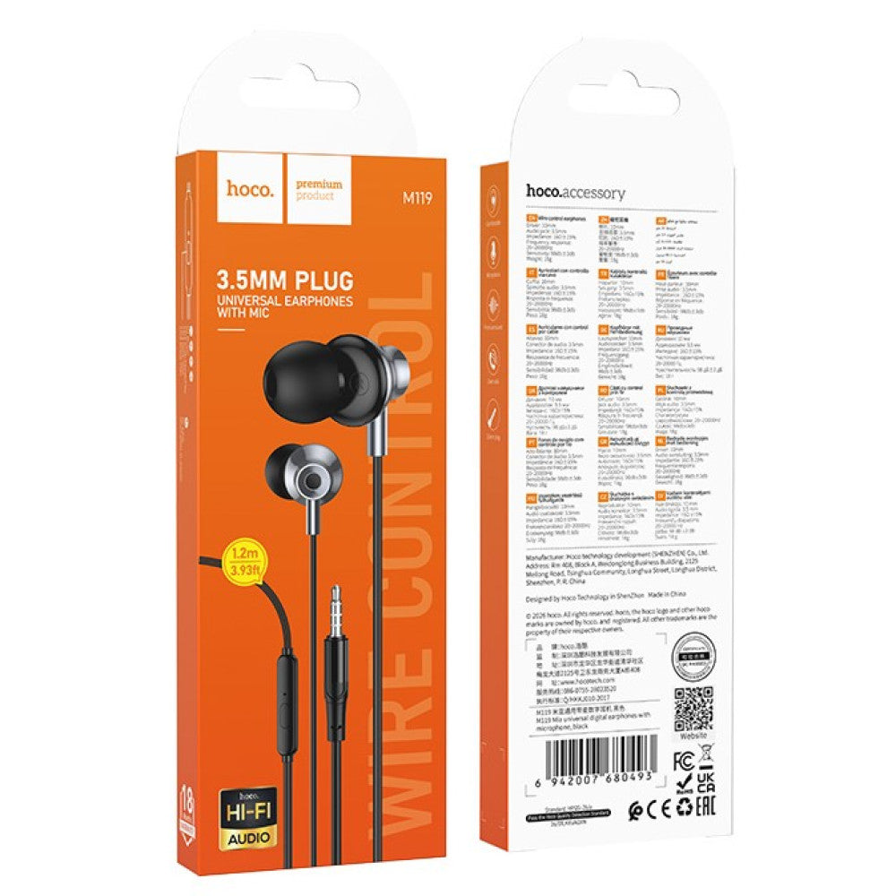 Hoco M119 Mia Universal 3.5mm Earphones With Mic Black