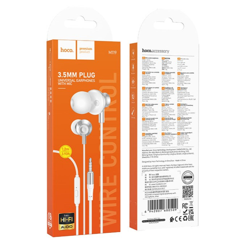 Hoco M119 Mia Universal 3.5mm Earphones With Mic Silver