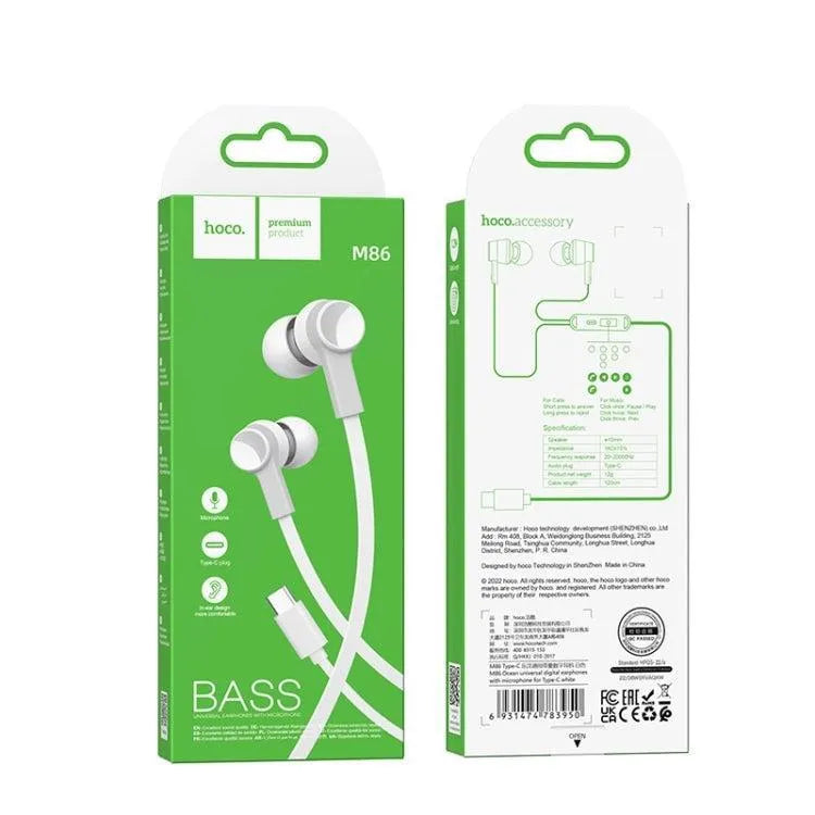 Hoco M86 Ocean Type-C Digital Earphones With Mic White