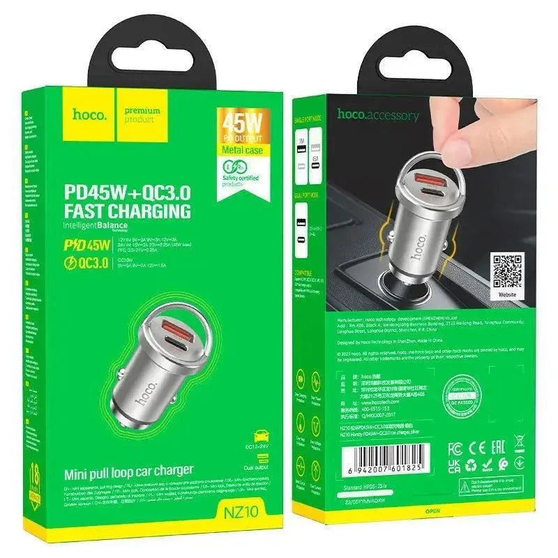 Hoco NZ10 Handy PD45W / QC3.0 Car Charger Silver