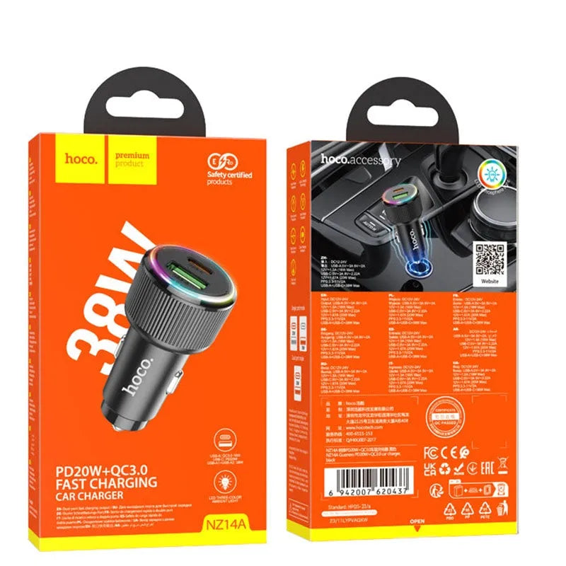 Hoco NZ14A Guerrero PD20W+QC 3.0 Car Charger Black