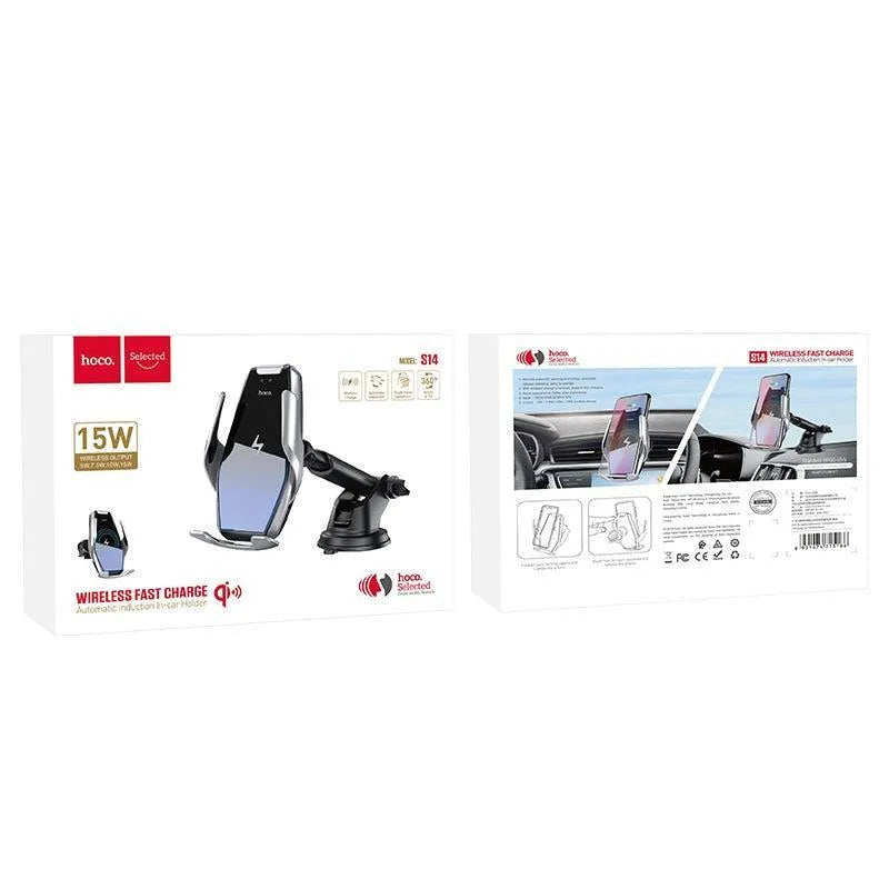 Hoco S14 Auto Induction Air Vent & Windshield Wireless Charging Phone Holder Set 15W Silver